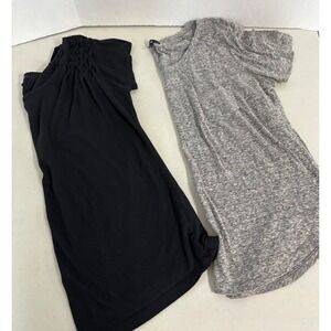 Gap Womens XL Top Bundle Black Smocked Shoulder & Grey Heathered Pocket T-Shirt
